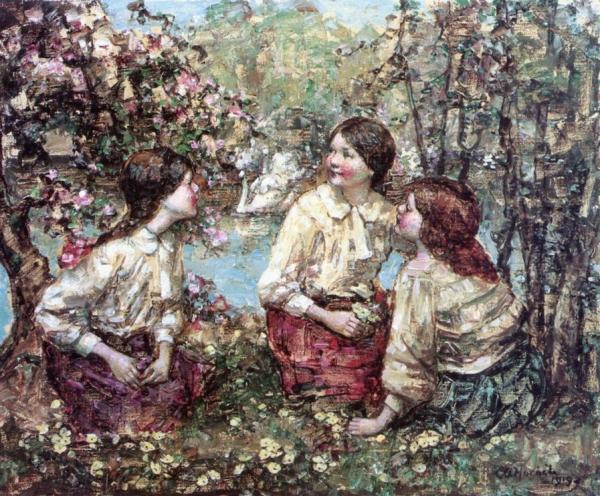 Under The Blossom by Edward Atkinson Hornel Oil Painting Reproductions