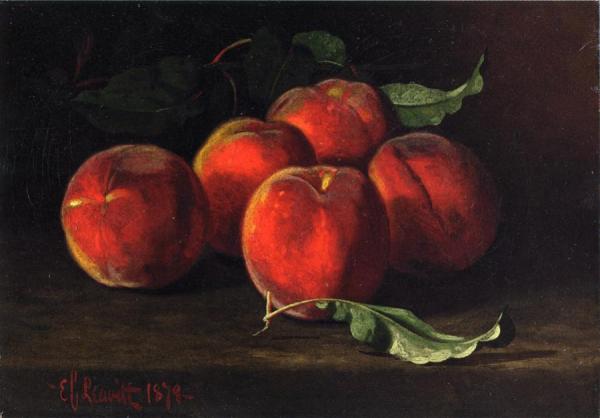 Table Top Still Life Of Peaches by Edward C. Leavitt