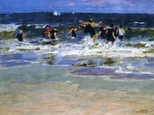 Edward Henry Potthast Beach Scene, Jumping In The Surf