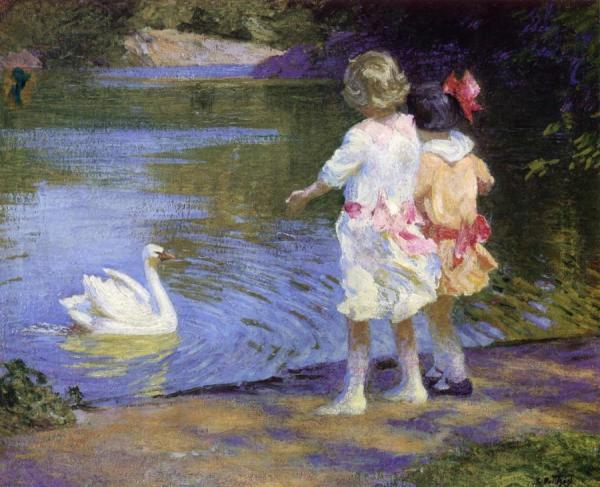 Children With A Swan by Edward Henry Potthast