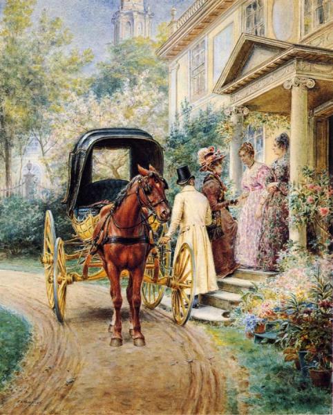 Mrs. Lydig And Her Daughter Greeting Their Guest by Edward Lamson Henry
