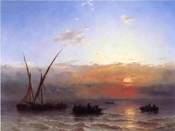 Fishing Boats At Sunset by Edward Moran Oil Painting Reproductions
