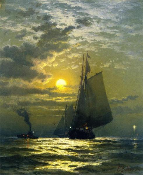 Sailing By Moonlight, New York Harbor by Edward Moran