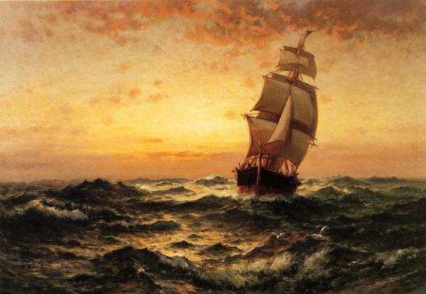 Ship At Sea, Sunset by Edward Moran Oil Painting Reproductions