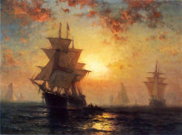 Ships At Night by Edward Moran