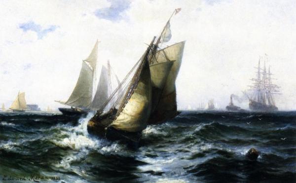 Ships In New York Harbor by Edward Moran