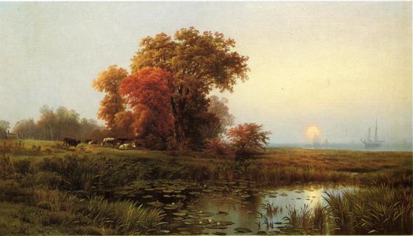 Sunset On The Marsh by Edward Moran Oil Painting Reproductions