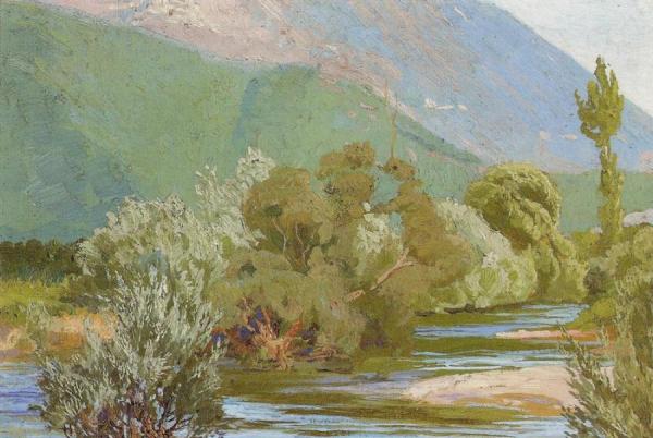 River Aniene by Edward Okun Oil Painting Reproductions