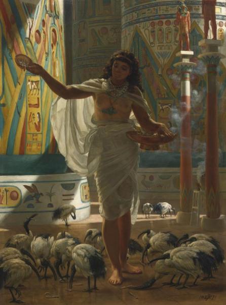 Feeding The Scared Ibis In The Halls Of Karnac by Edward Poynter Oil Painting Reproductions