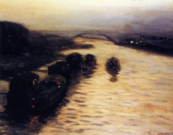 Bridge And Barges On The River by Edward Willis Redfield Oil Painting Reproductions