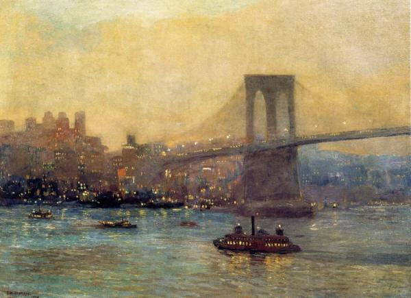 Brooklyn Bridge At Night by Edward Willis Redfield Oil Painting Reproductions