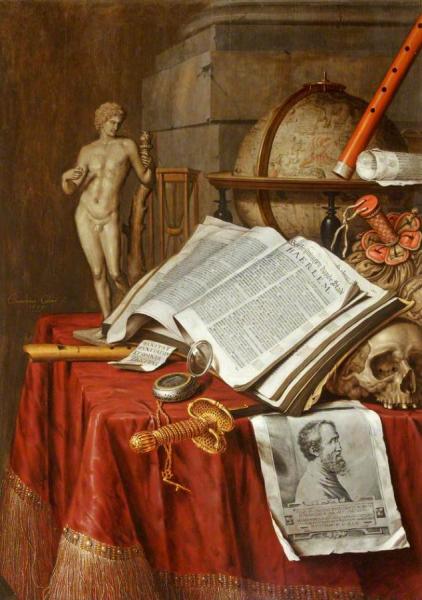 Vanitas Still Life With A Statuette Of An Antique Athlete And A Print Of Michelangelo by Edwart Collier Oil Painting Reproductions