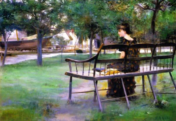Woman On A Park Bench by Edwin Austin Abbey Oil Painting Reproductions