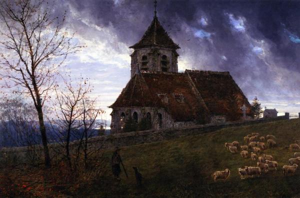 Église De Chelles, Le Soir by Edwin Deakin Oil Painting Reproductions