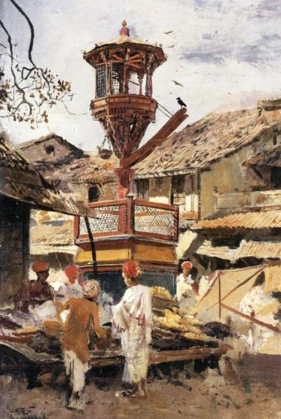 Birdhouse And Market - Ahmedabad, India by Edwin Lord Weeks