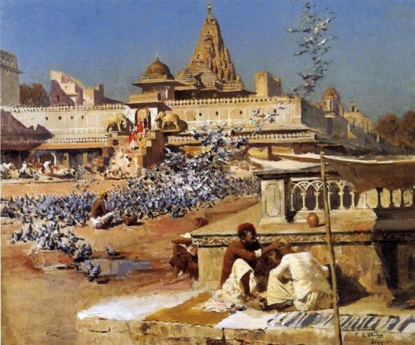 Feeding The Sacred Pigeons, Jaipur by Edwin Lord Weeks