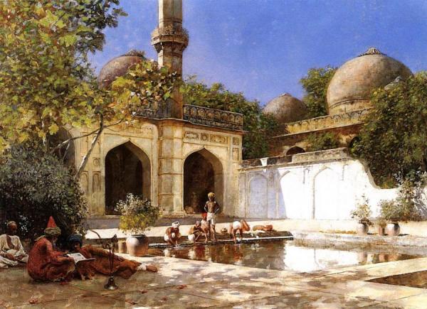 Figures In The Courtyard Of A Mosque by Edwin Lord Weeks
