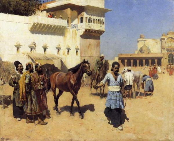 Horse Market, Persian Stables, Bombay by Edwin Lord Weeks