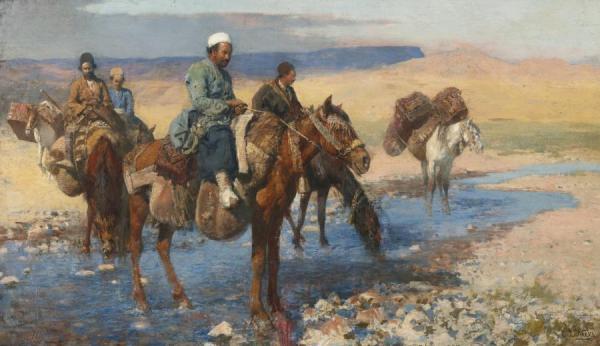 Horses At The Ford, Persia by Edwin Lord Weeks