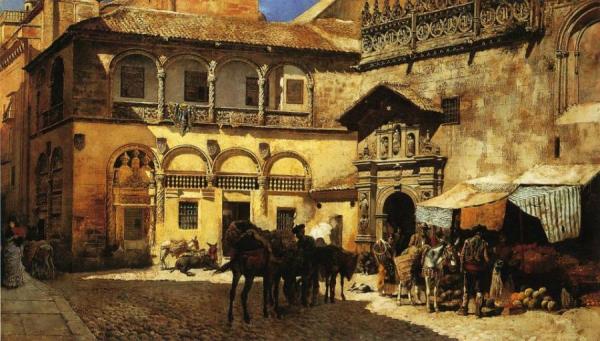 Market Square In Front Of The Sacristy And Doorway Of The Cathedral, Granada by Edwin Lord Weeks