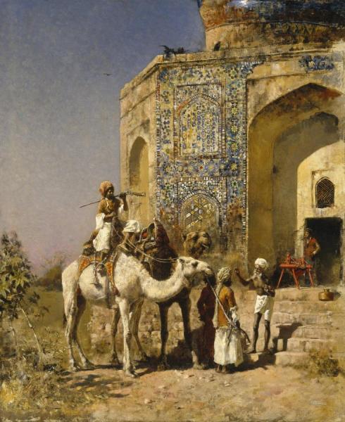 Old Blue-tiled Mosque, Outside Of Delhi, India by Edwin Lord Weeks