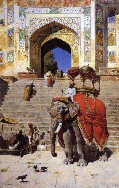 Royal Elephant At The Gateway To The Jami Masjid, Mathura by Edwin Lord Weeks