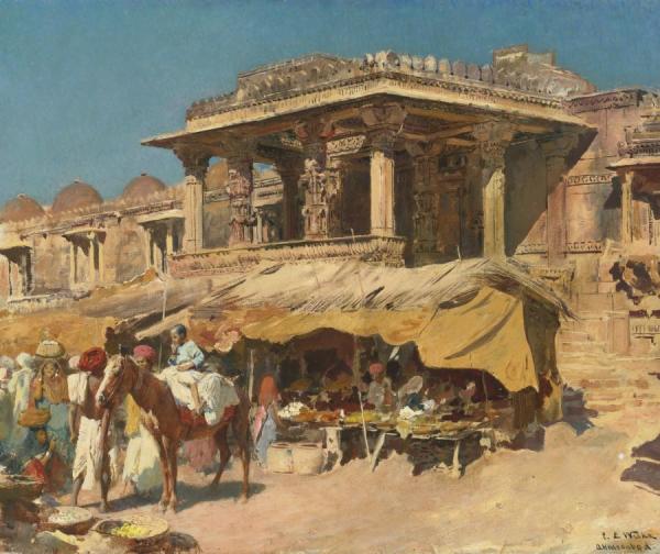 The Market In Ahmadabad, India by Edwin Lord Weeks