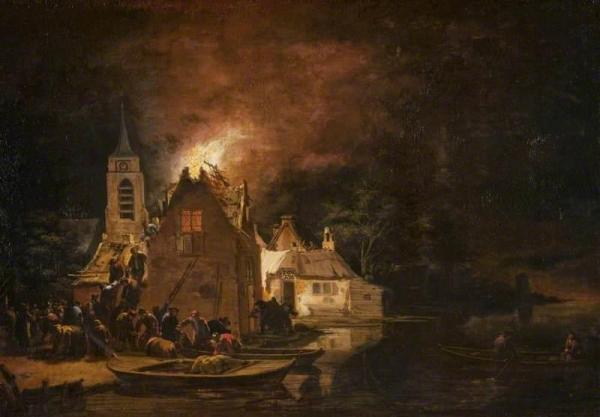 A Fire At Night by Egbert Van Der Poel Oil Painting Reproductions