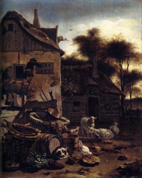 Barnyard Scene by Egbert Van Der Poel