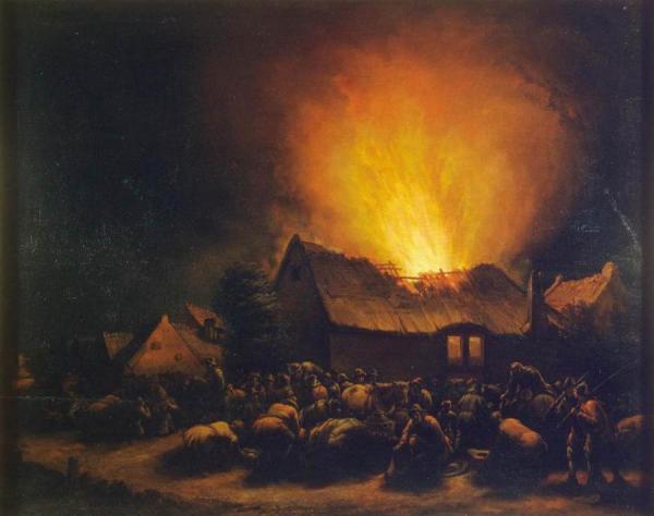 Fire In A Village by Egbert Van Der Poel