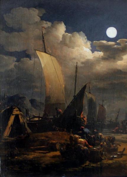 Seaport In The Moonlight by Egbert Van Der Poel