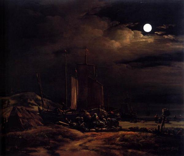 Seashore By Moonlight by Egbert Van Der Poel Oil Painting Reproductions