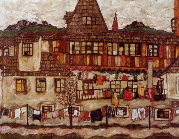 House With Drying Laundry by Egon Schiele