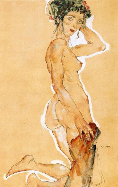 Kneeling Nude by Egon Schiele Oil Painting Reproductions