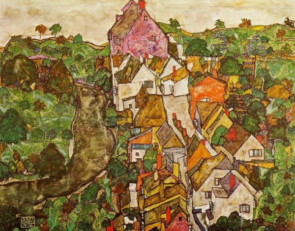Landscape At Krumau by Egon Schiele Oil Painting Reproductions