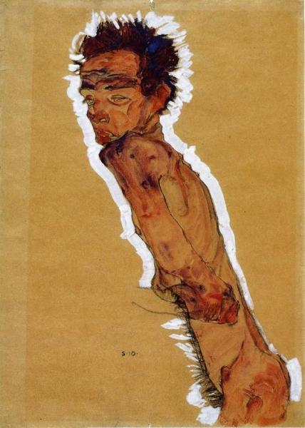 Male Nude In Profile Facing Left by Egon Schiele Oil Painting Reproductions