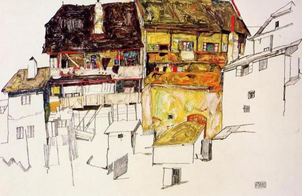 Old Houses In Krumau by Egon Schiele