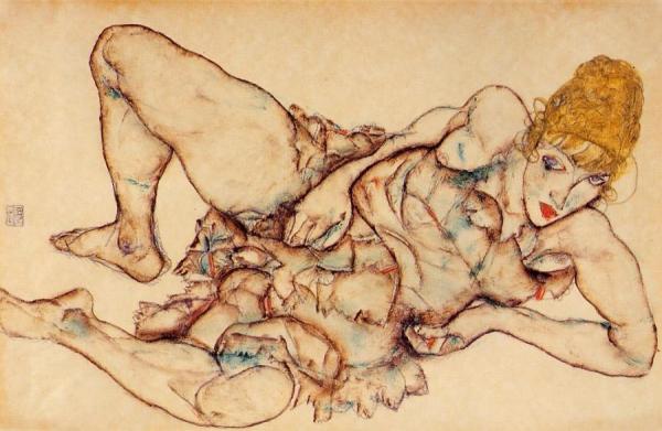 Reclining Woman With Blond Hair by Egon Schiele