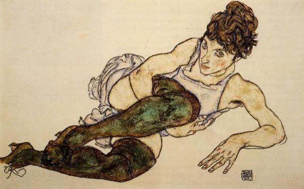 Reclining Woman With Green Stockings by Egon Schiele