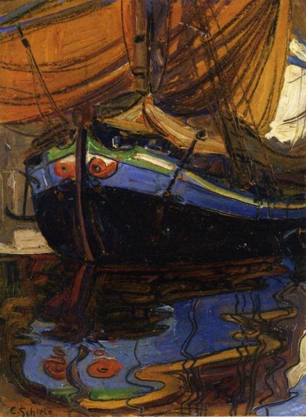 Sailing Boat With Reflection In The Water by Egon Schiele Oil Painting Reproductions
