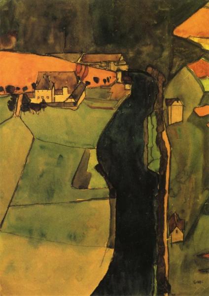 Town On The Blue River by Egon Schiele