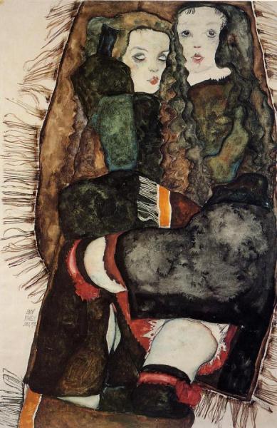 Two Girls On A Fringed Blanket by Egon Schiele