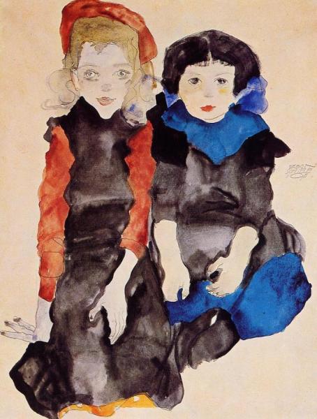 Two Little Girls by Egon Schiele