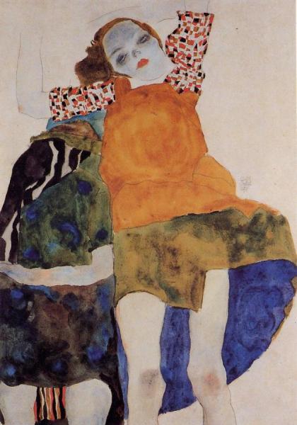 Two Seated Girls by Egon Schiele Oil Painting Reproductions