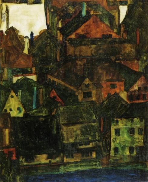 View Of Houses And Roofs Of Krumau, Seen From The Schlossberg by Egon Schiele