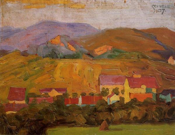 Village With Mountains by Egon Schiele