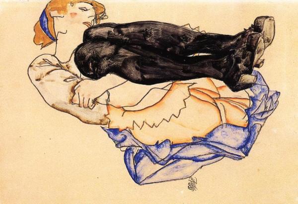 Egon Schiele Woman With Blue Stockings