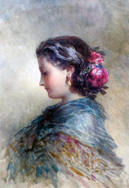 Beauty With Roses In Her Hair by Egron Sillif Lundgren