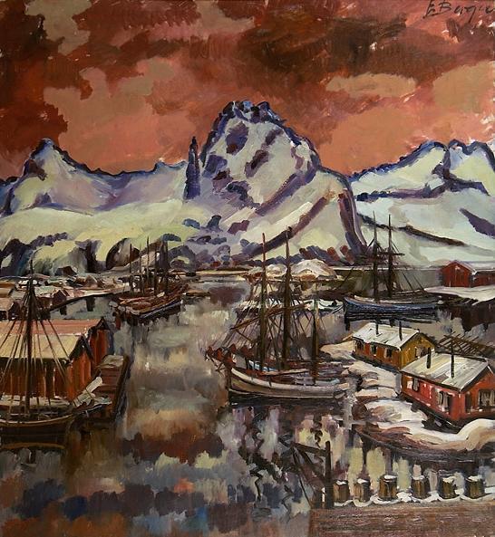 Svolvær Harbor by Einar Halvdan Berger Oil Painting Reproductions