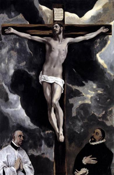 Christ On The Cross Adored By Two Donors by El Greco